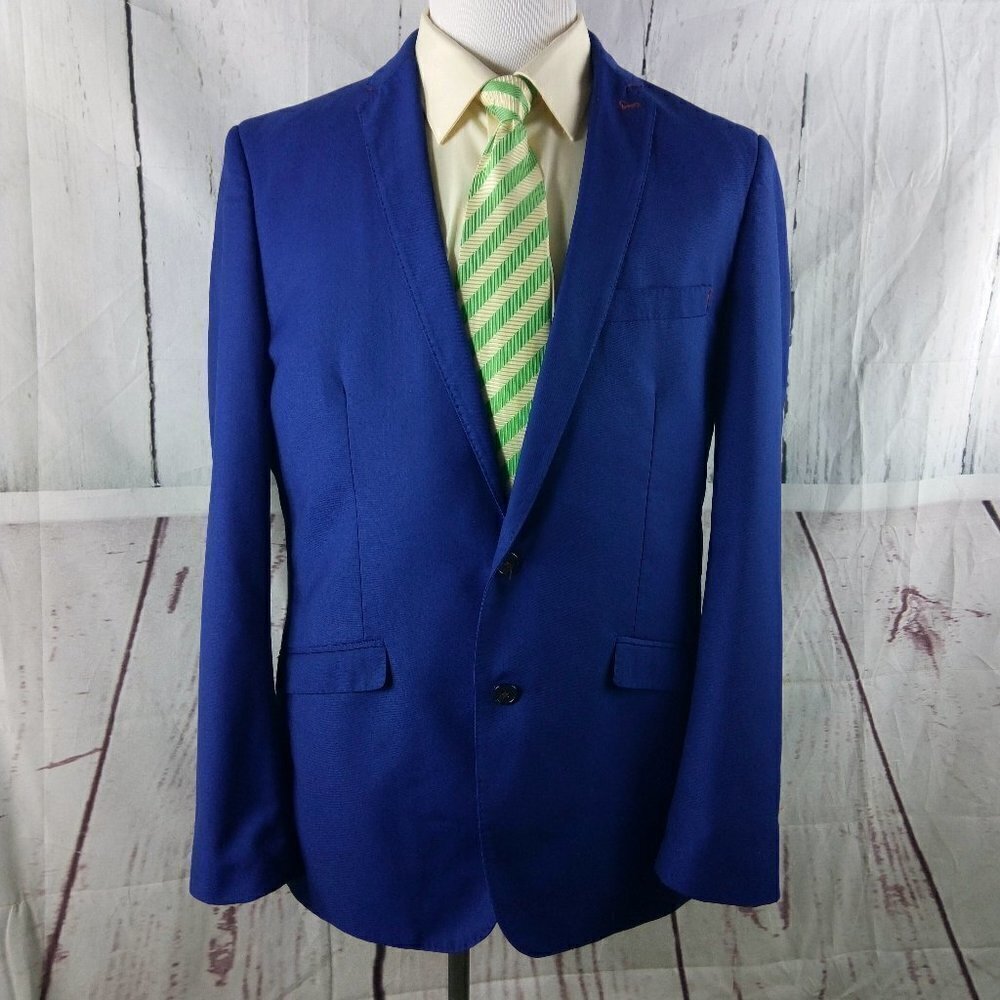 Elie Balleh Italian Design 43L Surgeon Cuff Stitched Lapel Royal Blue Blazer
